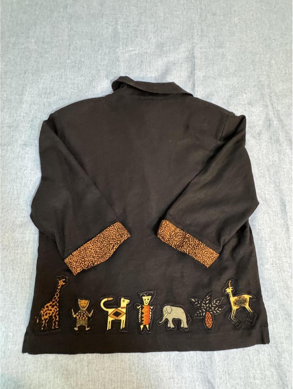 Vintage Susan Bristol Safari Animal Appliqué Linen Blend Jacket Petite Small - Picture 9 of 9